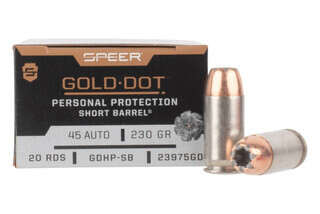 Speer Gold Dot 230gr .45 ACP Short Barrel Hollow Point self defense ammunition, box of 20
